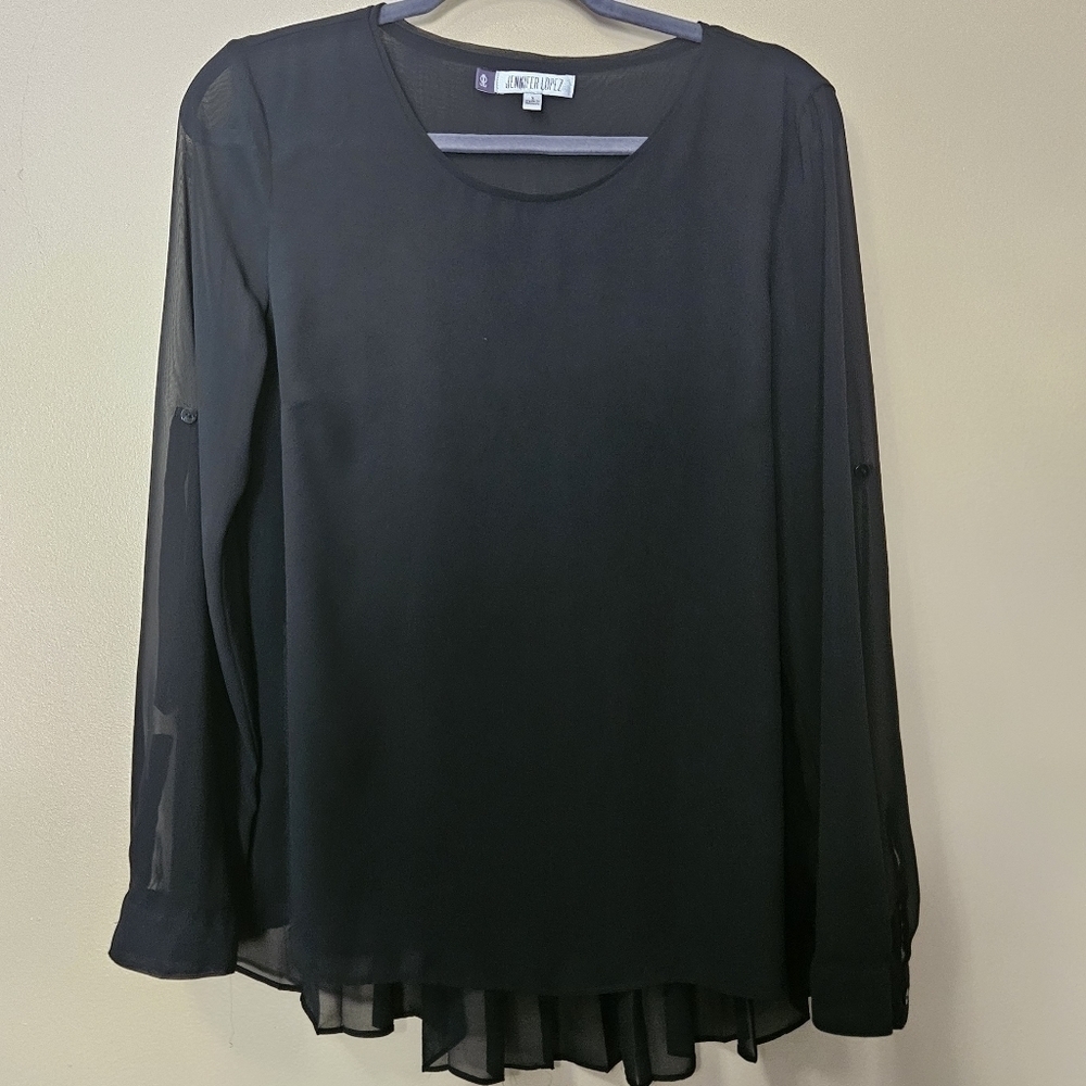 Jennifer Lopez Women's Size S Blouse Pleated Back Roll Tab Sleeves